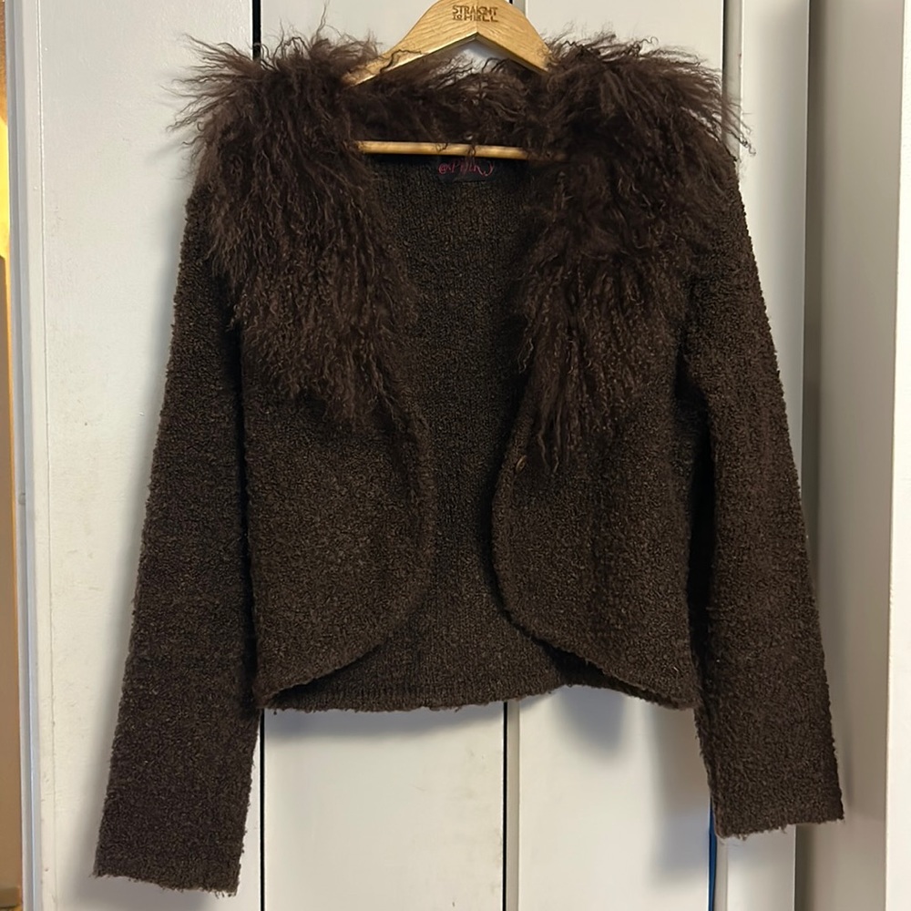 Y2k sweater with bobbled knit and real Mongolian sheep collar
